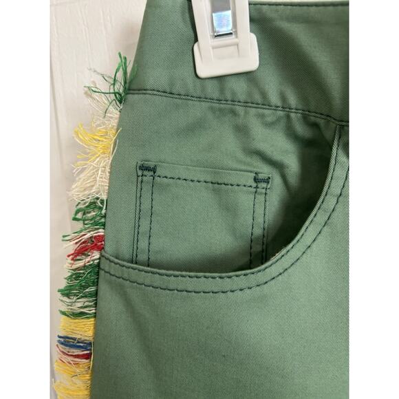 Monse Green Wide Leg High Rise Cropped Pants Size 2 Fringe Plaid Cuffed Abstract - Picture 6 of 7